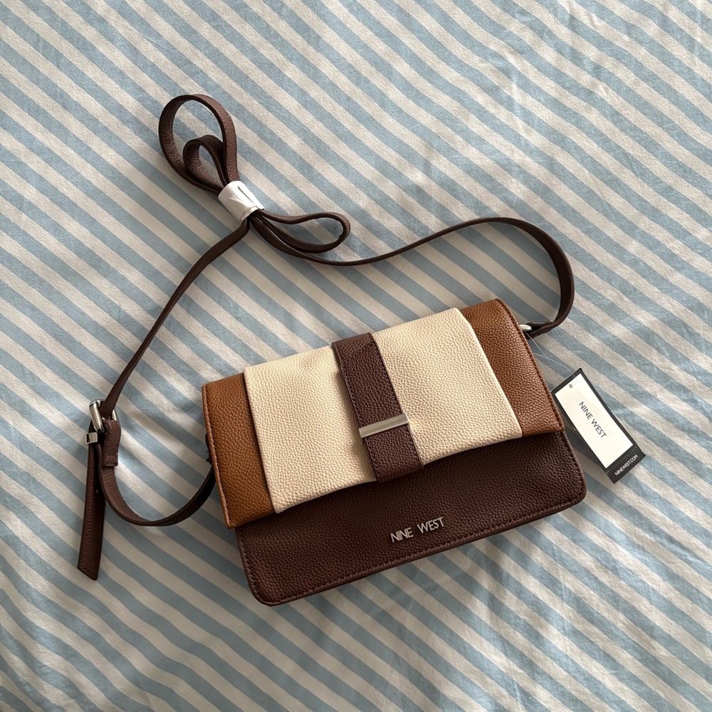 Nine West Color Block Crossbody Handbag Purse Brown & Beige Bag